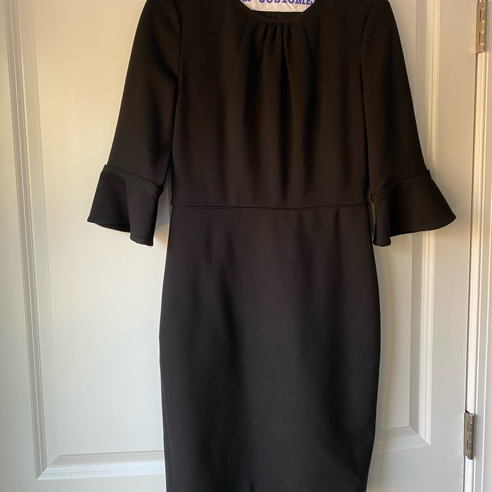 J. Crew Black Ponte Sheath Dress with Flounce Sleeves